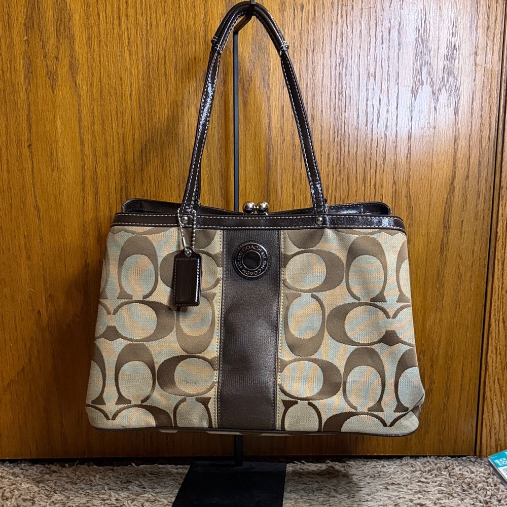 Coach Signature Stripe Frame Carryall